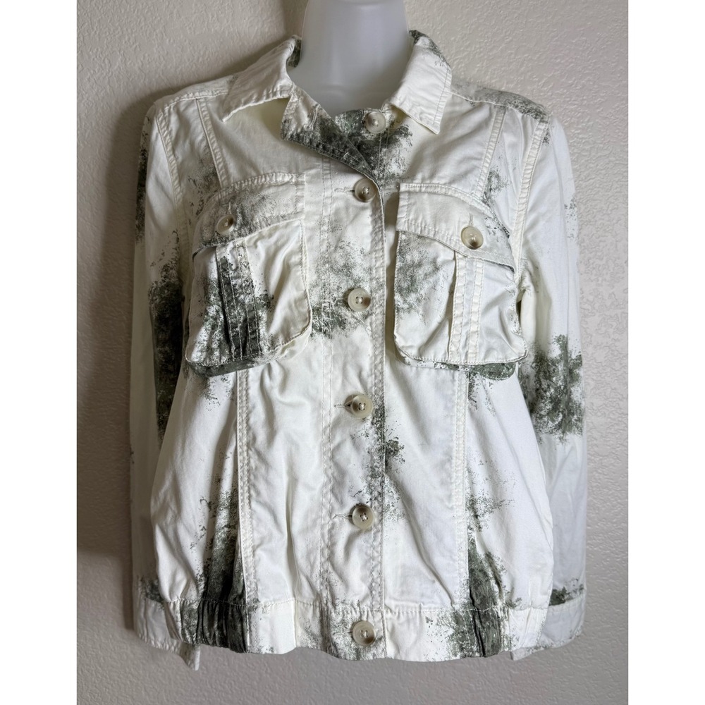 Abound Womens XS Utility Jacket White Green Acid Wash Cotton Denim Button Up